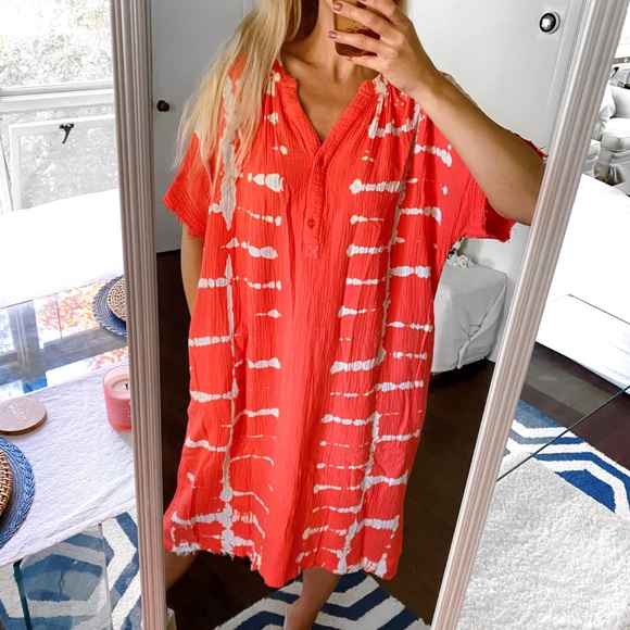 🦀 YFB BOHO CORAL TIE DYE WOVEN BEACH COVERUP! - Picture 5 of 13